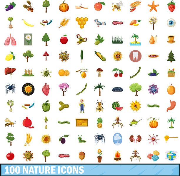 100自然图标设置卡通风格图片下载