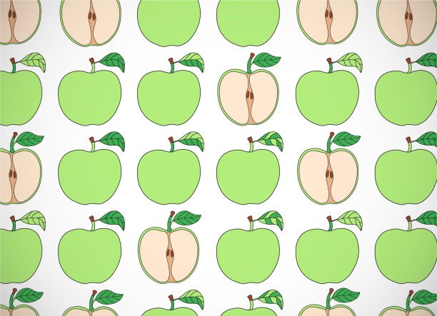 水平卡片图案与卡通绿苹果图片下载