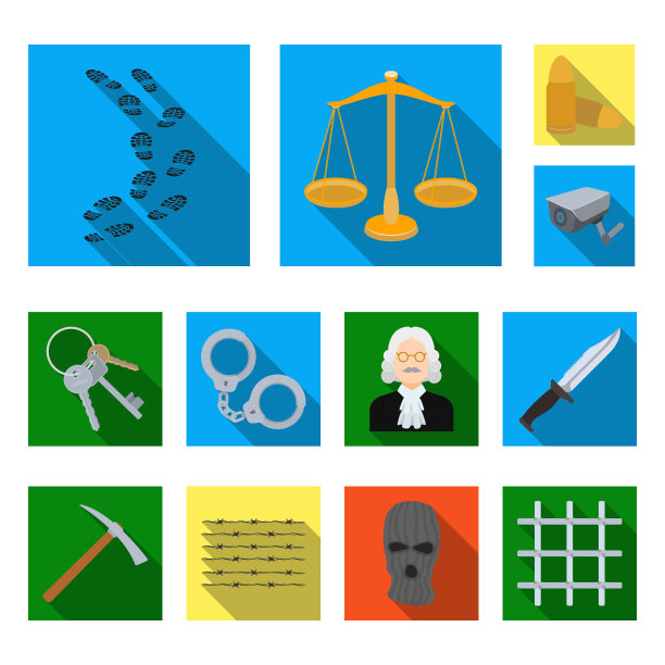 监狱和犯罪平面图标设置图片下载