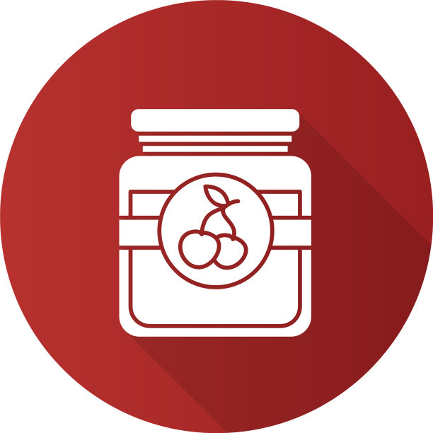 樱桃果酱罐平面设计长阴影字形图标图片下载