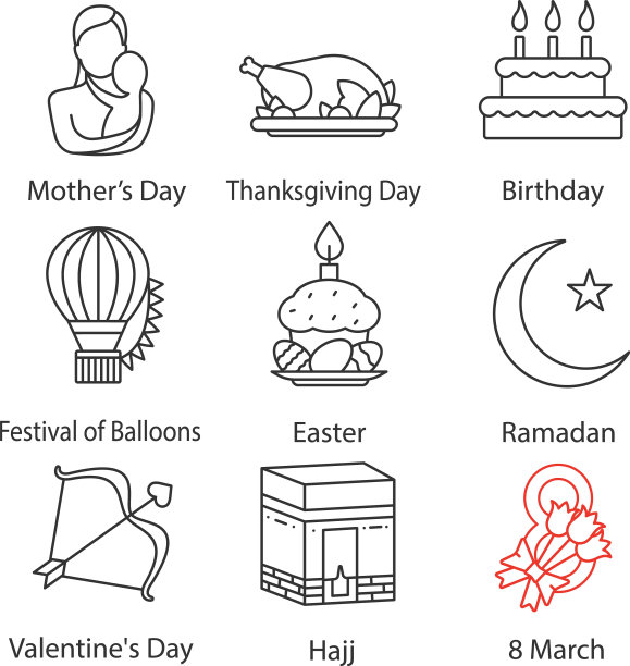 假日线性图标集图片下载