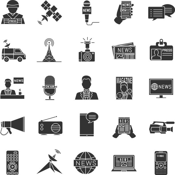 大众媒体象形文字图标集图片下载