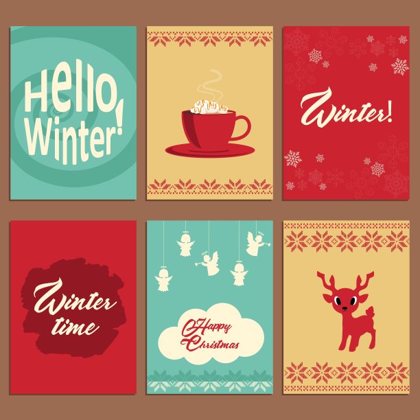 一套可爱的卡片关于冬天图片下载