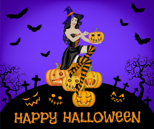 会飞的女巫和南瓜灯图片下载