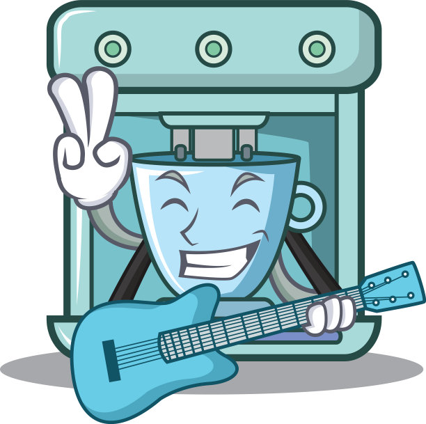 与吉他咖啡机人物卡通图片下载