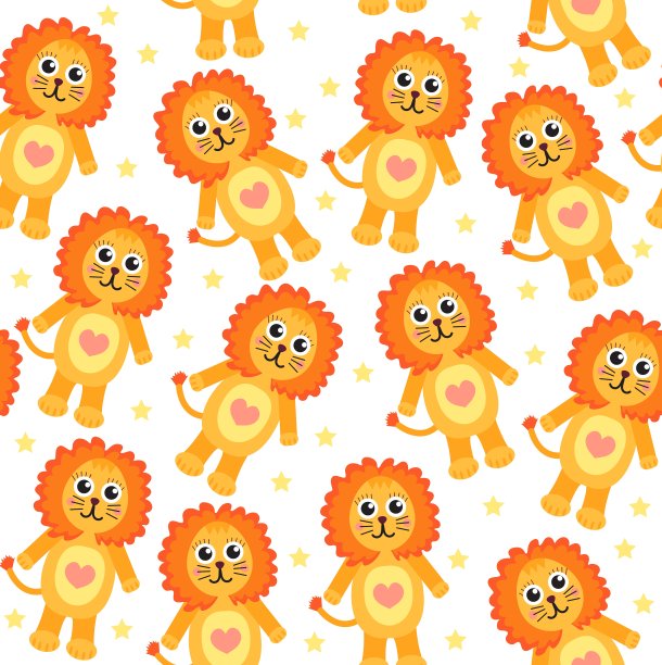 可爱的卡通狮子无缝纹理图片下载