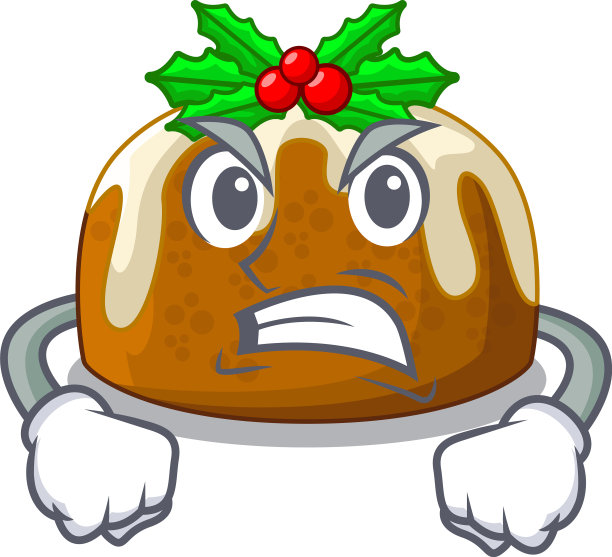 愤怒的圣诞布丁在餐桌上的卡通图片下载