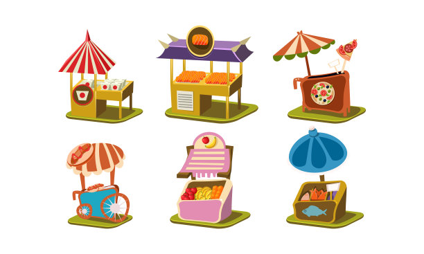 一套有快餐披萨的摊位图片下载