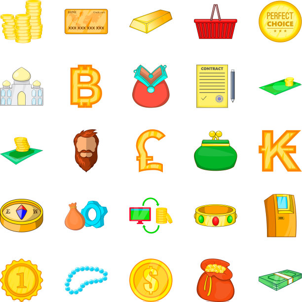 货币债券图标设置卡通风格图片下载