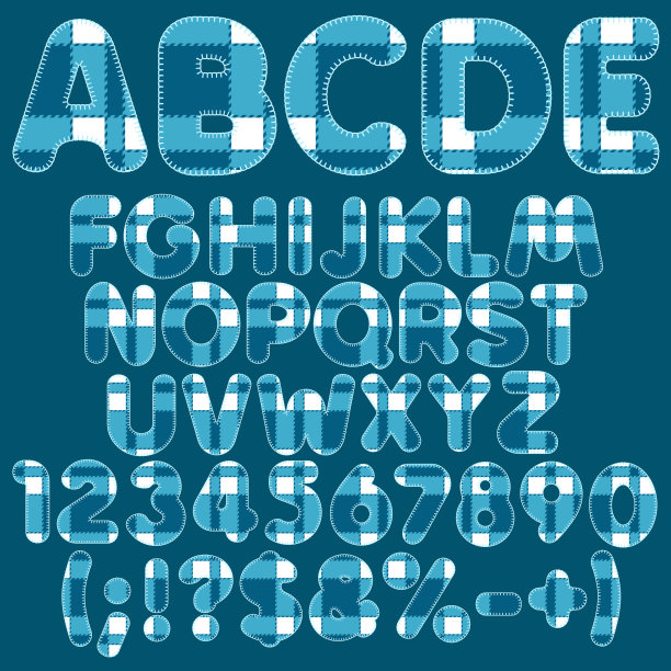 字母、数字、符号都是用蓝色毡制成的图片下载
