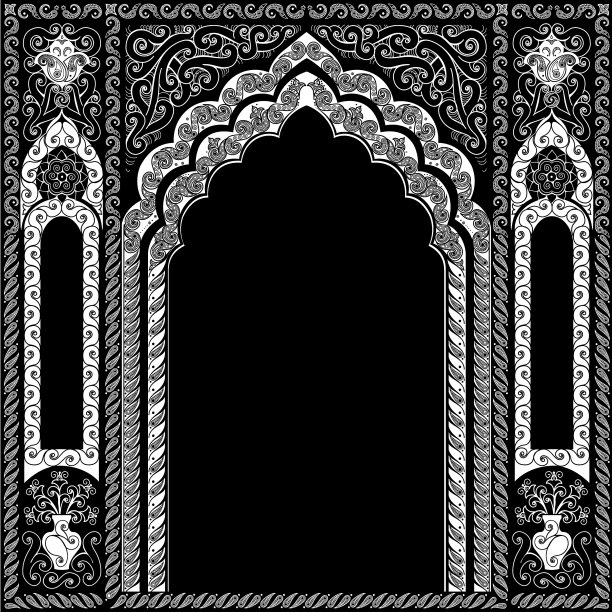 印度装饰拱门，白色和黑色图片下载