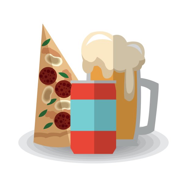 披萨、啤酒和汽水设计图片下载