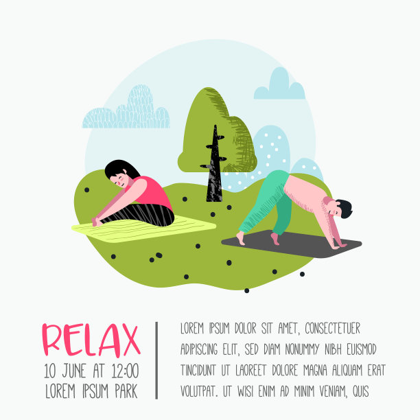 卡通人物练习瑜伽海报横幅图片下载