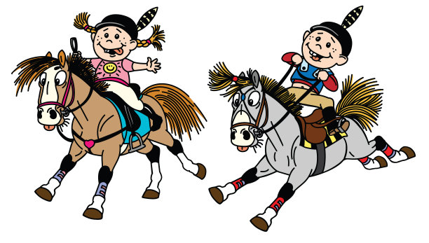 女孩和男孩骑着小马图片下载