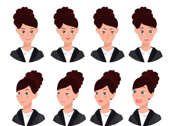 女人脸上的一组情绪表情图片下载