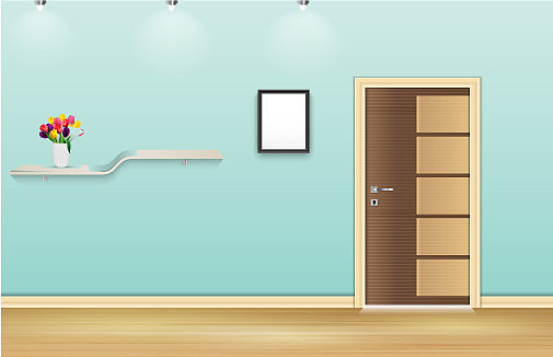 蓝色墙背景与框架和花盆ov图片下载