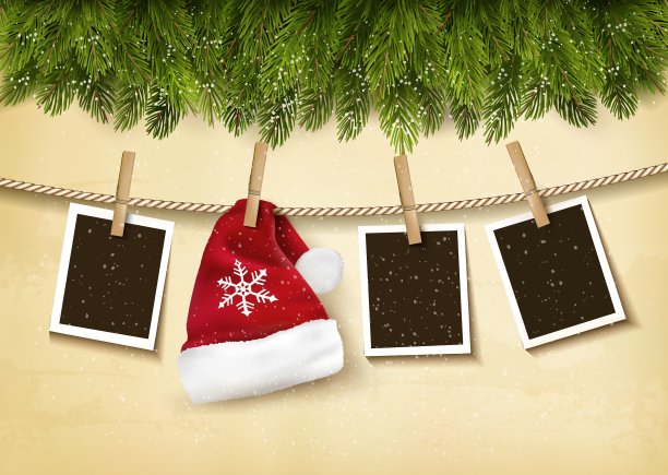 圣诞树的树枝上有圣诞老人的照片图片下载