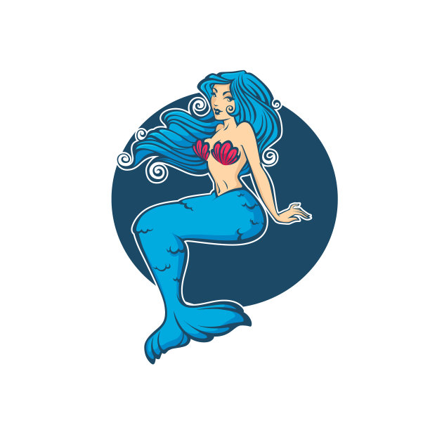 水下美丽的美人鱼女孩卡通形象图片下载