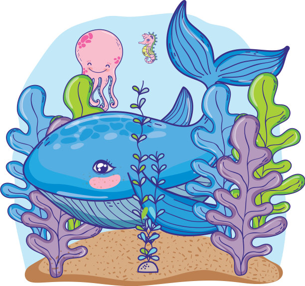 有海藻植物的鲸类海洋动物图片下载