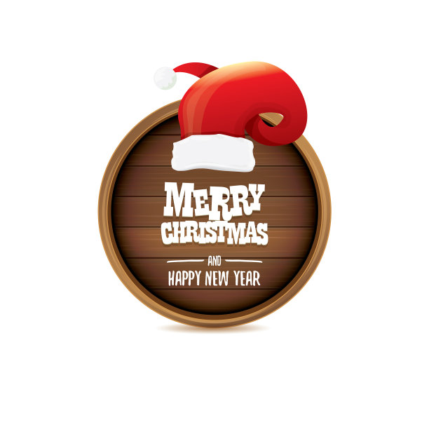 红色的圣诞老人帽与圆圈木板标志图片下载