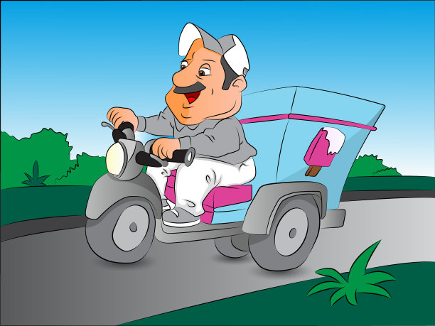 摩托车上的冰淇淋小贩图片下载