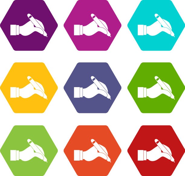 手握黑色钢笔图标设置彩色六面体图片下载