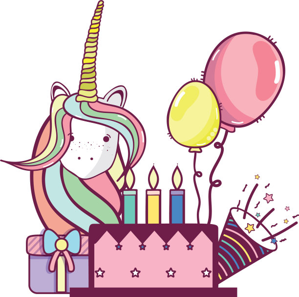 生日快乐，独角兽卡通图片下载