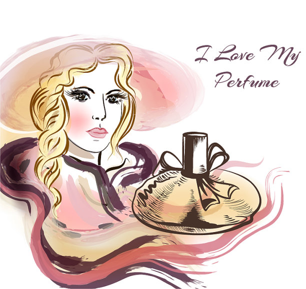 美丽性感的金发与一瓶香水图片下载