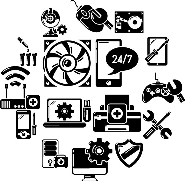 电脑维修服务图标设置简单风格图片下载