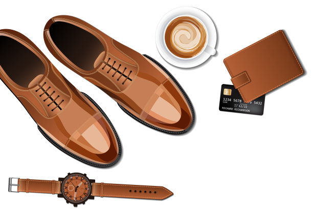 白色背景上的男士皮革配件图片下载