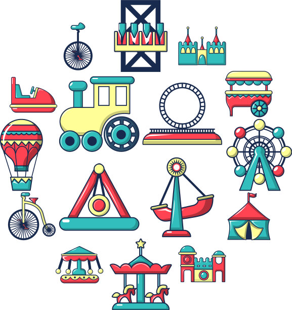 游乐园图标设置卡通风格图片下载