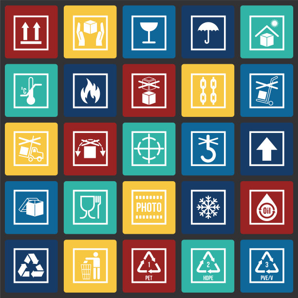 包装符号图标上的颜色方块背景图片下载