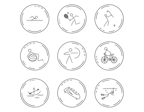 游泳，网球和高尔夫图标，自行车，跳水图片下载