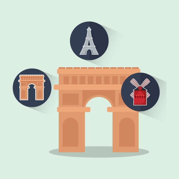 带有凯旋门的法国文化卡片图片下载