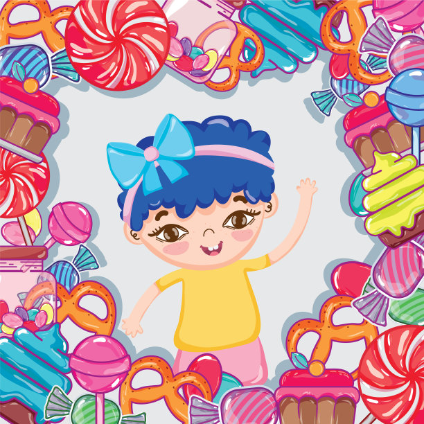 女孩和糖果动画片图片下载
