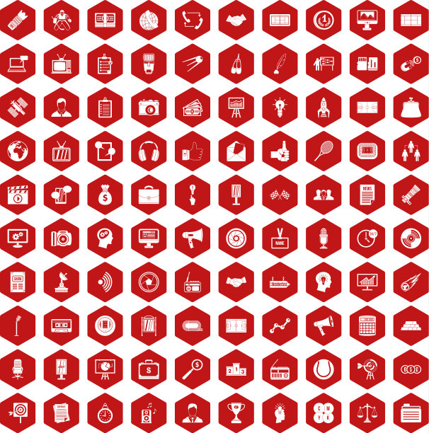 100媒体图标六边形红色图片下载