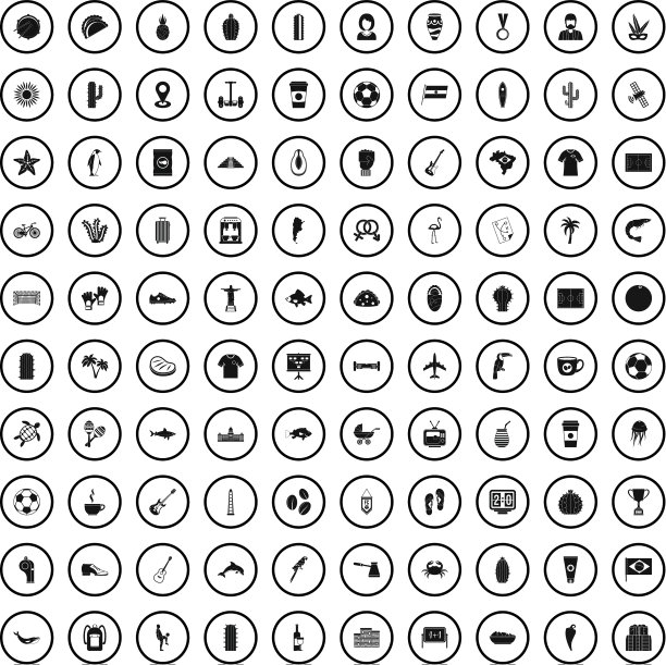 100个南美图标设置简单的风格图片下载