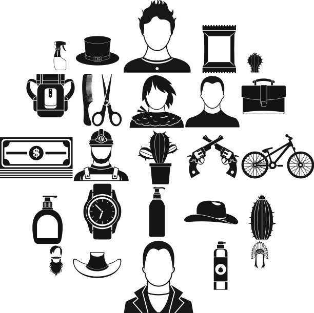 狂野西部图标设置简单的风格图片下载