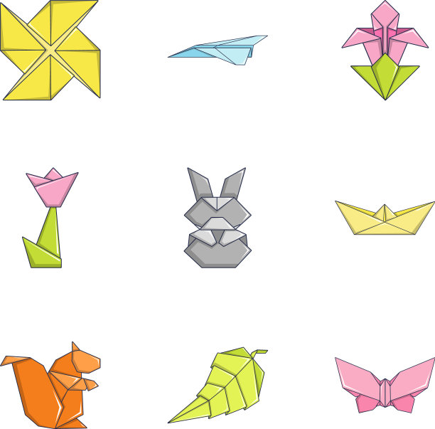 纸玩具的图标设置卡通风格图片下载