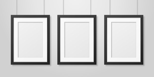 三个现实的现代室内黑色空白图片下载