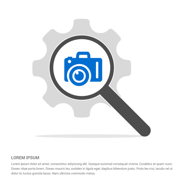 照片相机图标搜索玻璃与齿轮符号图片下载