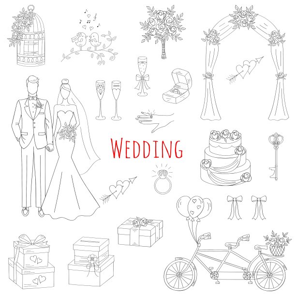 一套手绘婚礼图标图片下载