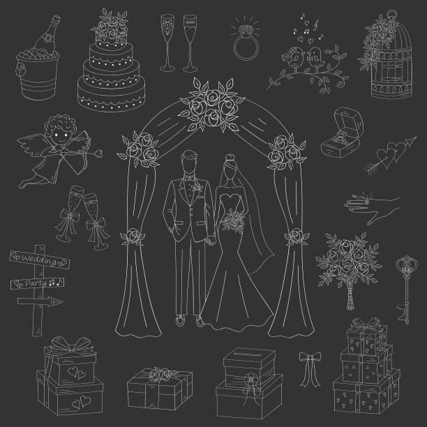 一套手绘婚礼图标图片下载
