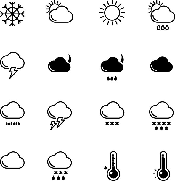单色线条图标集：天气符号，风，雨图片下载