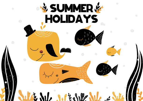 写着暑假和水下的卡片图片下载