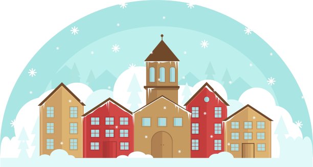 宁静的村庄在一个雪和树的冬天图片下载