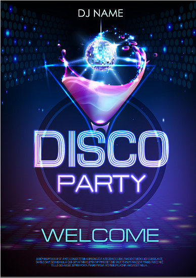 霓虹迪斯科鸡尾酒会海报图片下载