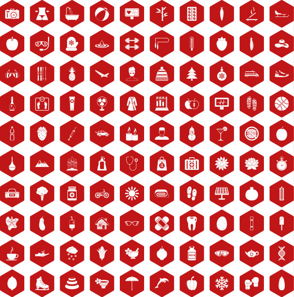 100个女性健康图标六角形红色图片下载