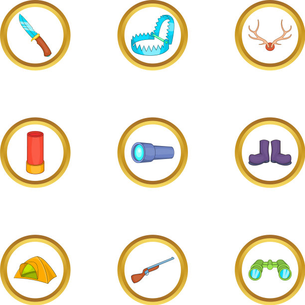 猎人工具图标设置卡通风格图片下载