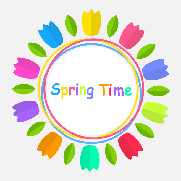 五颜六色的郁金香花为春天镶边图片下载